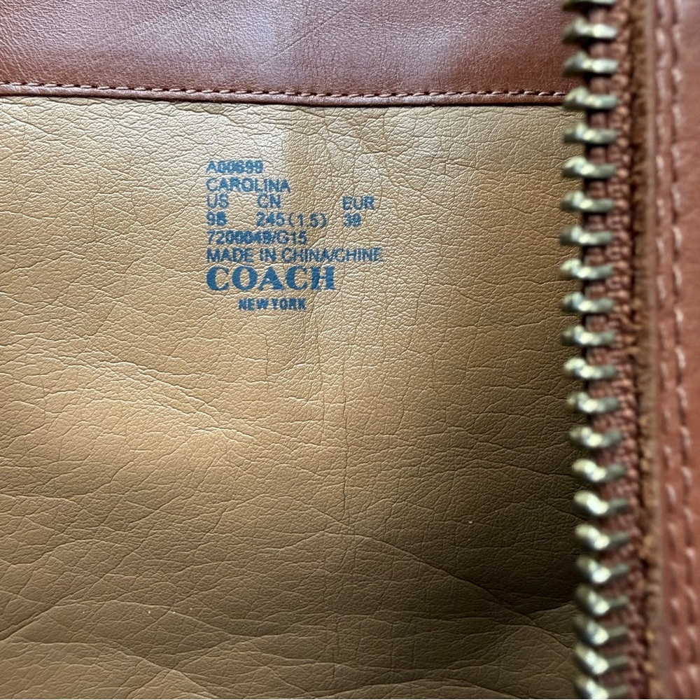 COACH Saddle Brown California Calf Leather Boots with Signature Gold Buckles, 9M - Picture 15 of 16